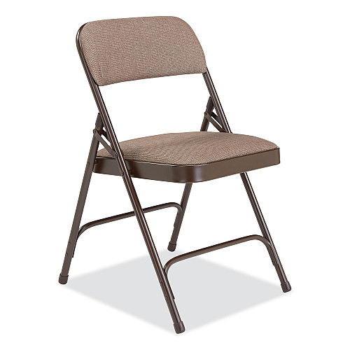 NPS 2200 Series Fabric Dual-Hinge Premium Folding Chair, Supports Up to 500 lb, Walnut Seat, Walnut Back, Brown Base, 4/Carton (2207)