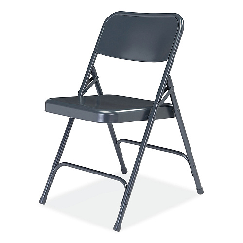 NPS 200 Series Premium All-Steel Double Hinge Folding Chair, Supports Up to 500 lb, 17.25" Seat Height, Blue, 4/Carton (204)