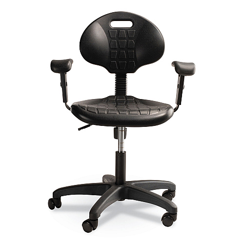 NPS 6700 Series Polyurethane Adjustable Height Task Chair with Arms, Supports 300 lb, 16" to 21" Seat Height, Black Seat/Base (6716HBA)
