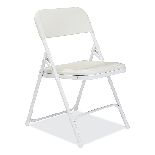 NPS 800 Series Plastic Folding Chair, Supports Up to 500 lb, 18" Seat Height, Bright White Seat, White Base, 4/Carton (821)