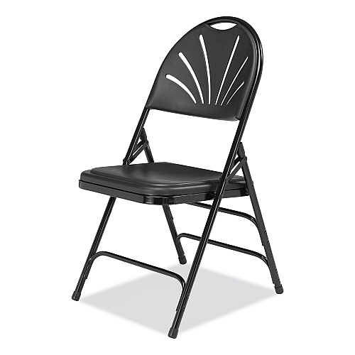 NPS 1100 Series Fan-Back Tri-Brace Dual Hinge Folding Chair, Supports Up to 500 lb, 17.75" Seat Height, Black, 4/Carton (1110)