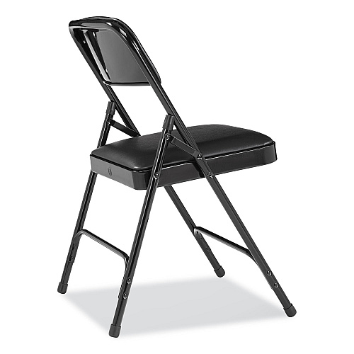 NPS 1200 Series Premium Vinyl Dual-Hinge Folding Chair, Supports Up to 500 lb, 17.75" Seat Height, Caviar Black, 4/Carton (1210)