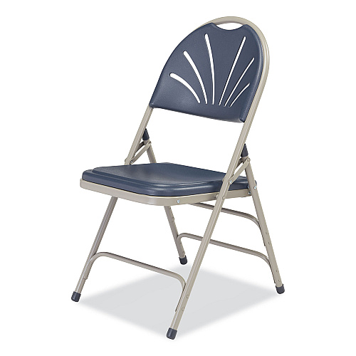NPS 1100 Series Deluxe Fan-Back Tri-Brace Folding Chair, Supports Dark Blue Seat, Dark Blue Back, Gray Base, 4/Carton (1115)