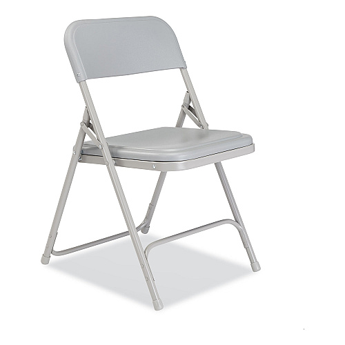 NPS 800 Series Premium Plastic Folding Chair, Supports Up to  500 lb, 18" Seat Height, Gray Seat, Gray Back, Gray Base, 4/Carton (802)