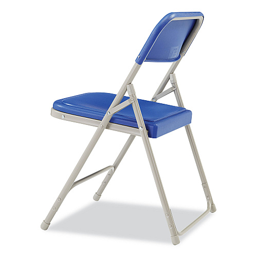 NPS 800 Series Premium Plastic Folding Chair, Supports Up to 500 lb, 18" Seat Height, Blue Seat, Blue Back, Gray Base, 4/Carton (805)