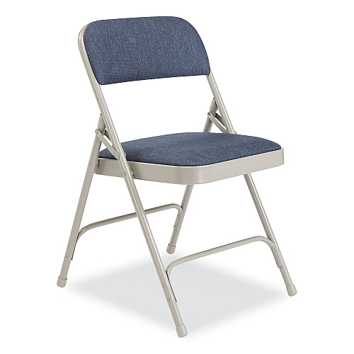 NPS 2200 Series Fabric Dual-Hinge Premium Folding Chair, Supports Up to 500 lb, Blue Seat, Blue Back, Gray Base, 4/Carton (2205)