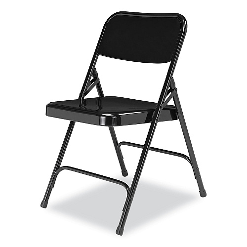 NPS 200 Series Premium All-Steel Double Hinge Folding Chair, Supports Up to 500 lb, 17.25" Seat Height, Black, 4/Carton (210)