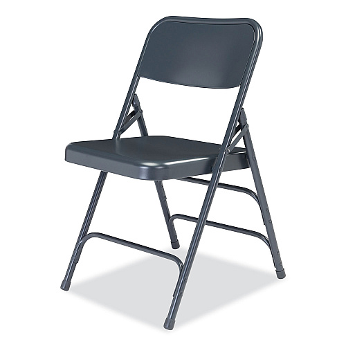 NPS 300 Series Deluxe All-Steel Triple Brace Folding Chair, Supports Up to 480 lb, 17.25" Seat Height, Blue, 4/Carton (304)