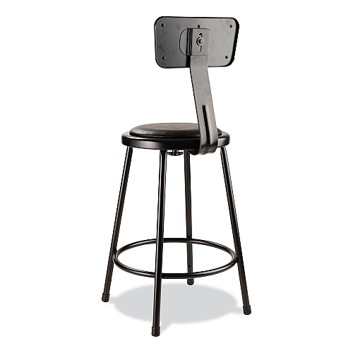 NPS 6400 Series Heavy Duty Vinyl Padded Stool with Backrest, Supports 300 lb, 24" Seat Height, Black Seat, Black Back, Black Base (6424B10)