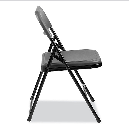 NPS 800 Series Plastic Folding Chair, Supports Up to 500 lb, 18" Seat Height, Charcoal Seat, Charcoal Back, Black Base, 4/Carton (820)