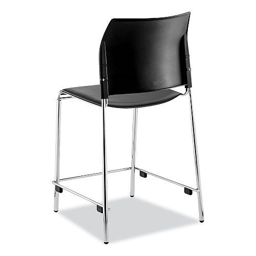 NPS Cafetorium Counter Height Stool, Padded, Supports Up to 300 lb, 24" Seat Height, Black Seat, Black Back, Chrome Base (8710C1110)