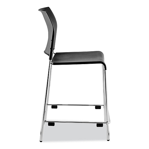 NPS Cafetorium Counter Height Stool, Supports Up to 300 lb, 24" Seat Height, Black Seat, Black Back, Chrome Base (8810C1110)