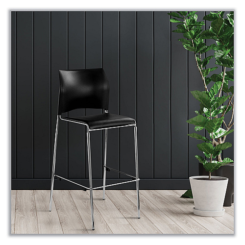 NPS Cafetorium Bar Height Stool, Padded Seat/Back, Supports Up to 500 lb, 31" Seat Height, Black Seat, Black Back,Chrome Base (8710B1110)