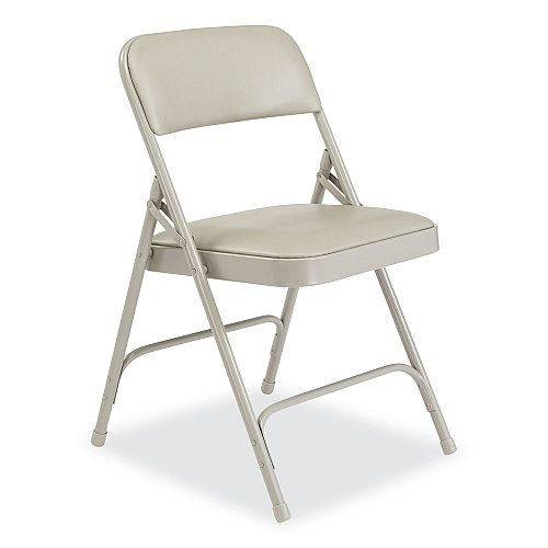 NPS 1200 Series Premium Vinyl Dual-Hinge Folding Chair, Supports Up to 500lb, 17.75" Seat Height, Warm Gray, 4/Carton (1202)