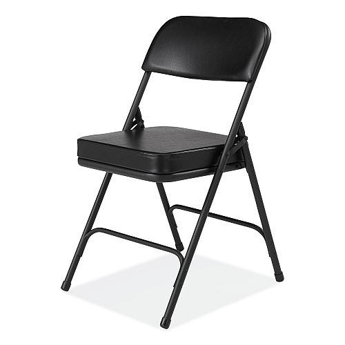 NPS 3200 Series 2" Vinyl Upholstered Double Hinge Folding Chair, Supports Up to 300 lb, 18.5" Seat Height, Black, 2/Carton (3210)
