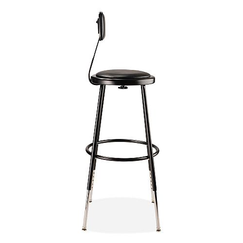 NPS 6400 Series Height Adj Heavy Duty Vinyl Steel Stool w/Backrest, Supports 300 lb, 25"-33" Seat Ht, Black (6424HB10)