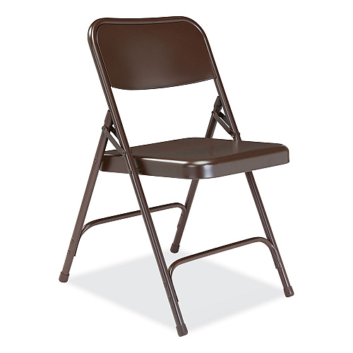 NPS 200 Series Premium All-Steel Double Hinge Folding Chair, Supports Up to 500 lb, 17.25" Seat Height, Brown, 4/Carton (203)