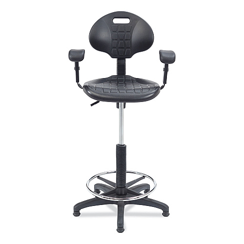 NPS 6700 Series Polyurethane Adj Height Task Chair w/Arms, Supports Up to 300 lb, 22" to 32" Seat Height, Black Seat, Black Base (6722HBA)