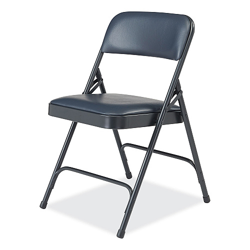 NPS 1200 Series Vinyl Dual-Hinge Folding Chair, Supports Up to 500 lb, 17.75" Seat Height, Dark Midnight Blue, 4/Carton (1204)