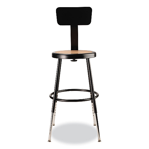 NPS 6200 Series 19" to 27" Height Adjustable Heavy-Duty Stool with Backrest, Supports Up to 500 lb, Masonite Seat/Black Base (6218HB10)