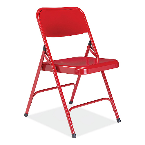 NPS 200 Series Premium All-Steel Double Hinge Folding Chair, Supports Up to 500 lb, 17.25" Seat Height, Red, 4/Carton (240)