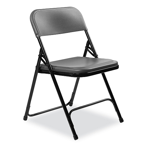 NPS 800 Series Plastic Folding Chair, Supports Up to 500 lb, 18" Seat Height, Charcoal Seat, Charcoal Back, Black Base, 4/Carton (820)