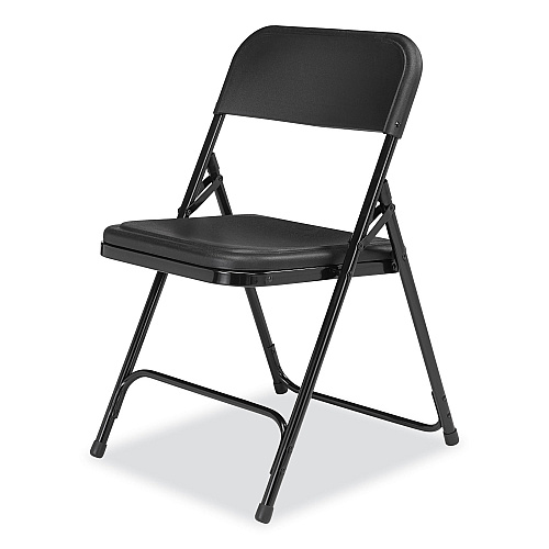 NPS 800 Series Plastic Folding Chair, Supports Up to 500 lb, 18" Seat Height, Black Seat, Black Back, Black Base, 4/Carton (810)