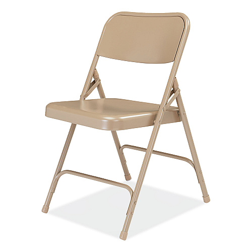 NPS 200 Series Premium All-Steel Double Hinge Folding Chair, Supports Up to 500 lb, 17.25" Seat Height, Beige, 4/Carton (201)