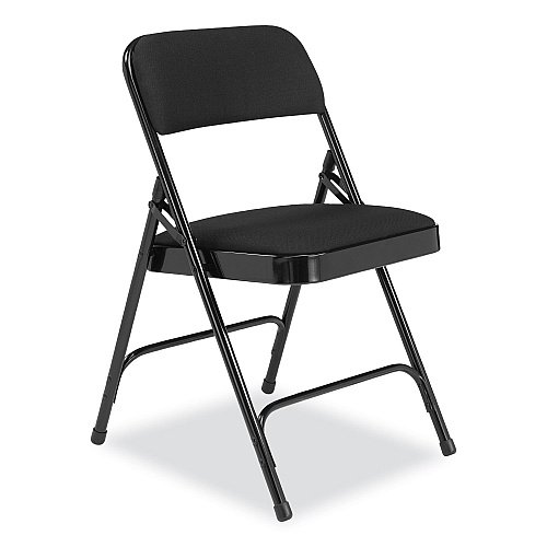 NPS 2200 Series Fabric Dual-Hinge Folding Chair, Supports 500 lb, Midnight Black Seat/Back, Black Base, 4/Carton (2210)