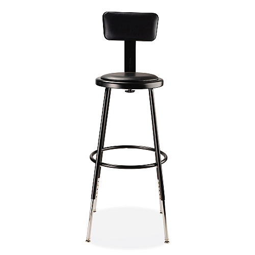 NPS 6400 Series Height Adj Heavy Duty Vinyl Steel Stool w/Backrest, Supports 300 lb, 25"-33" Seat Ht, Black (6424HB10)