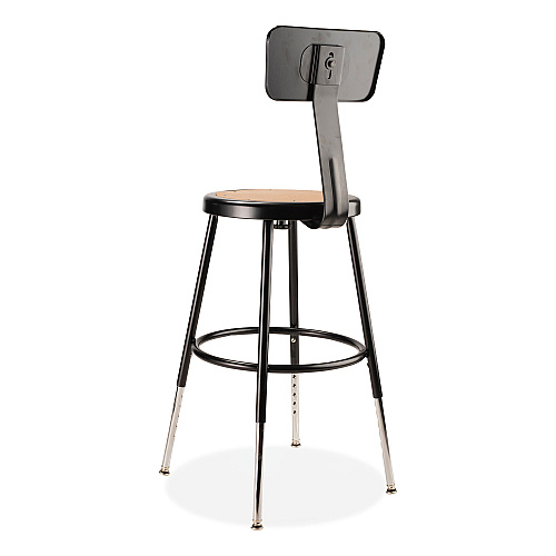 NPS 6200 Series 19" to 27" Height Adjustable Heavy-Duty Stool with Backrest, Supports Up to 500 lb, Masonite Seat/Black Base (6218HB10)