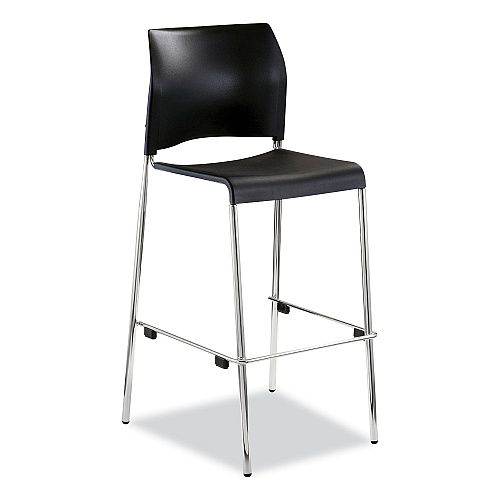 NPS Cafetorium Bar Height Stool, Supports Up to 500 lb, 31" Seat Height, Black Seat, Black Back, Chrome Base (8810B1110)