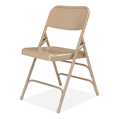 NPS 300 Series Deluxe All-Steel Triple Brace Folding Chair, Supports Up to 480 lb, 17.25" Seat Height, Beige, 4/Carton (301)