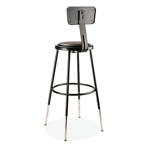 NPS 6400 Series Height Adj Heavy Duty Vinyl Steel Stool w/Backrest, Supports 300 lb, 25"-33" Seat Ht, Black (6424HB10)