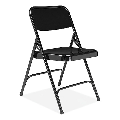 NPS 200 Series Premium All-Steel Double Hinge Folding Chair, Supports Up to 500 lb, 17.25" Seat Height, Black, 4/Carton (210)