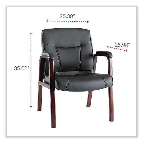 Alera Madaris Series Bonded Leather Guest Chair with Wood Trim Legs, 25.39" x 25.98" x 35.62", Black Seat/Back, Mahogany Base (ALEMA43ALS10M)