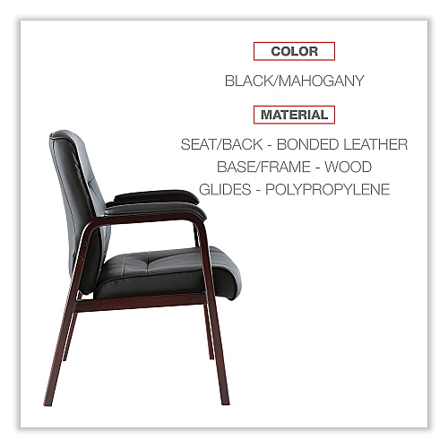 Alera Madaris Series Bonded Leather Guest Chair with Wood Trim Legs, 25.39" x 25.98" x 35.62", Black Seat/Back, Mahogany Base (ALEMA43ALS10M)