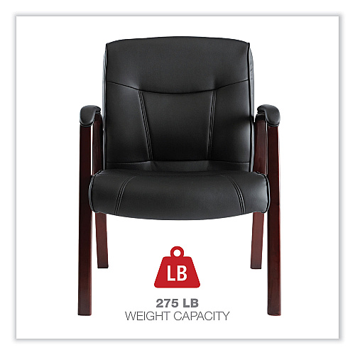 Alera Madaris Series Bonded Leather Guest Chair with Wood Trim Legs, 25.39" x 25.98" x 35.62", Black Seat/Back, Mahogany Base (ALEMA43ALS10M)