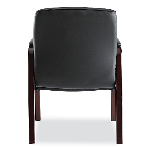 Alera Madaris Series Bonded Leather Guest Chair with Wood Trim Legs, 25.39" x 25.98" x 35.62", Black Seat/Back, Mahogany Base (ALEMA43ALS10M)