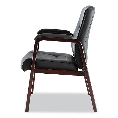 Alera Madaris Series Bonded Leather Guest Chair with Wood Trim Legs, 25.39" x 25.98" x 35.62", Black Seat/Back, Mahogany Base (ALEMA43ALS10M)