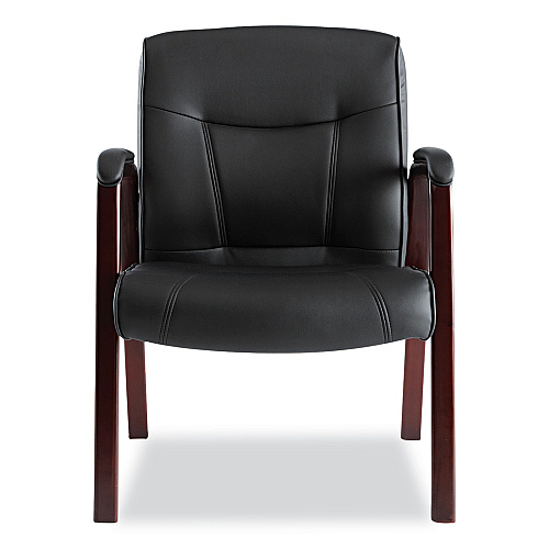Alera Madaris Series Bonded Leather Guest Chair with Wood Trim Legs, 25.39" x 25.98" x 35.62", Black Seat/Back, Mahogany Base (ALEMA43ALS10M)