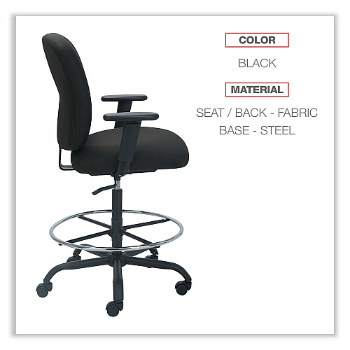 Alera Mota Series Big and Tall Stool, Supports Up to 450 lb, 28.74" to 32.67" Seat Height, Black (ALEMT4610)