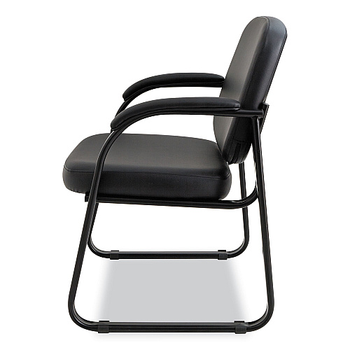 Alera Genaro Series Faux Leather Half-Back Sled Base Guest Chair, 25" x 24.80" x 33.66", Black Seat, Black Back, Black Base (ALERL43C16)
