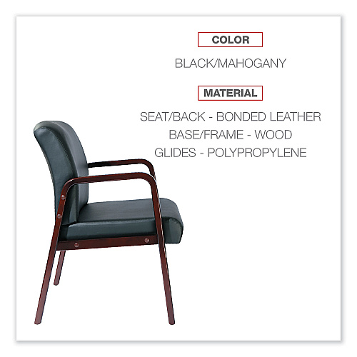 Alera Reception Lounge WL Series Guest Chair, 24.21" x 24.8" x 32.67", Black Seat, Black Back, Mahogany Base (ALERL4319M)