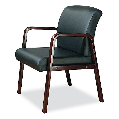 Alera Reception Lounge WL Series Guest Chair, 24.21" x 24.8" x 32.67", Black Seat, Black Back, Mahogany Base (ALERL4319M)