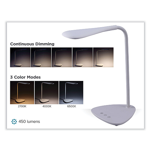 Black & Decker Battery LED Dimmable Desk Lamp with Adjustable Color Temperature, 12.6" High, White (VLED1820BD)