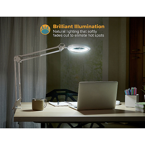 Black & Decker PureOptics LED Magnifying Dimmable Desk Lamp with Clamp Mount, 17"  High, White (VLED600)