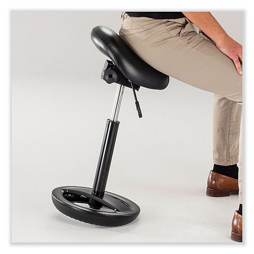 Safco Twixt Extended-Height Saddle Seat Stool, Backless, Supports Up to 300 lb, 22.9" to 32.7" Seat Height, Black Seat (3006BV)