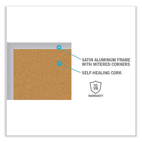 Ghent Aluminum-Frame Natural Corkboard, 96.5 x 48.5, Tan Surface, Satin Aluminum Frame (AK48)