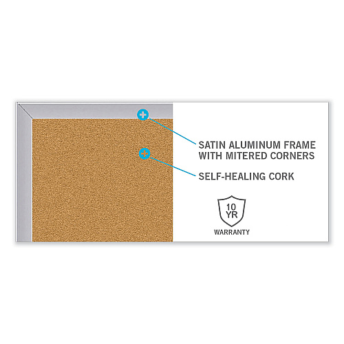 Ghent Aluminum-Frame Natural Corkboard, 72.5 x 48.5, Tan Surface, Satin Aluminum Frame (AK46)